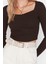 Moda Kare Yaka Örme Slim Fit Düz Desen Casual Günlük Crop Uzun Kol Bluz 2