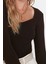 Moda Kare Yaka Örme Slim Fit Düz Desen Casual Günlük Crop Uzun Kol Bluz 3