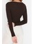 Moda Kare Yaka Örme Slim Fit Düz Desen Casual Günlük Crop Uzun Kol Bluz 5
