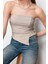 Moda Straplez Dokuma Fit Düz Desen Şık Gece Regular Kolsuz Bluz 4