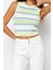 Moda Bisiklet Yaka Triko Slim Çizgili Desen Casual Günlük Crop Kolsuz Bluz 2