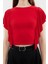 Moda Bisiklet Yaka Örme Slim Düz Desen Casual Günlük Crop Kısa Kol Bluz 1