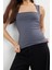 Moda Kare Yaka Örme Slim Düz Desen Casual Günlük Regular Askılı Kol Bluz 3