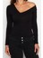 Moda Carmen Yaka Örme Slim Düz Desen Casual Günlük Crop Uzun Kol Bluz 1