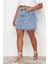 Moda Büyük Beden Regular Düz Desen Günlük Mini Boy Dikiş ve Püskül Detaylı Mini Denim Etek 2