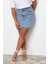 Moda Büyük Beden Regular Düz Desen Günlük Mini Boy Dikiş ve Püskül Detaylı Mini Denim Etek 3