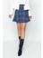 Moda A-Line Ekose Desen Günlük Mini Boy Lacvert Etek Ucu Volanlı Tüvit Kumaş Mini Boy Dokuma Etek 1