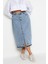 Moda Büyük Beden Regular Düz Desen Günlük Midi Boy Ön Yırtmaçlı Denim Etek 2