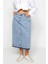 Moda Büyük Beden Regular Düz Desen Günlük Midi Boy Ön Yırtmaçlı Denim Etek 3