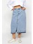 Moda Büyük Beden Regular Düz Desen Günlük Midi Boy Ön Yırtmaçlı Denim Etek 4