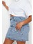 Moda Büyük Beden Regular Düz Desen Günlük Mini Boy Dikiş ve Püskül Detaylı Mini Denim Etek 4