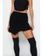 Moda Fitted Düz Desen Şık Gece Mini Boy Vücuda Oturan Drapeli Örme Etek 4