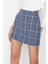 Moda Ekose Desen Resmi Mini Boy Indigo Ekose Desenli Tüvit Kumaş Mini Dokuma Etek 2