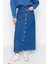 Moda Yüksek Bel Düz Desen Günlük Maxi Boy Koyu Indigo Çift Cepli Yüksek Bel Denim Kot Etek 2