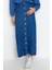 Moda Yüksek Bel Düz Desen Günlük Maxi Boy Koyu Indigo Çift Cepli Yüksek Bel Denim Kot Etek 4