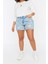 Büyük Beden Moda Denim Yüksek Bel Geniş Paça Gündelik Mavi Şort Bermuda 3