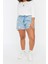 Büyük Beden Moda Denim Yüksek Bel Geniş Paça Gündelik Mavi Şort Bermuda 4