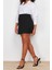 Büyük Beden Moda Dokuma Normal Bel Geniş Paça Business Siyah Dokuma Şort Etek 3