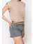 Moda Denim Yüksek Bel Geniş Paça Gündelik Gri Mini Şort 4