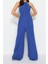 Kadın Moda Reglan Kol Boru Paça Halter Yaka Uzun Beli Büzgü Detaylı Geniş Paça Maxi Dokuma Tulum 4