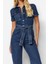 Kadın Moda Standart Kol Boru Paça Ceket Yaka Düz Desen Uzun Kemerli Denim Tulum 3