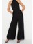Kadın Moda Standart Kol Geniş Paça Halter Yaka Uzun Kuşaklı Maxi Şifon Astarlı Dokuma Tulum 4