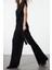 Kadın Moda Standart Kol Geniş Paça Kruvaze Düz Desen Regular V Yaka Kuşaklı Örme Tulum 3