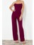 Kadın Moda Standart Kol Geniş Paça Straplez Düz Desen Regular Korse Detaylı Dokuma Tulum 2