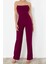 Kadın Moda Standart Kol Geniş Paça Straplez Düz Desen Regular Korse Detaylı Dokuma Tulum 3