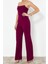 Kadın Moda Standart Kol Geniş Paça Straplez Düz Desen Regular Korse Detaylı Dokuma Tulum 4