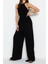 Kadın Moda Reglan Kol Boru Paça Halter Yaka Uzun Beli Büzgü Detaylı Geniş Paça Maxi Dokuma Tulum 3