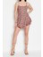 Kadın Moda Dar Paça Kare Yaka Puantiyeli Desen Kısa Baskılı Askılı Volanlı Şortlu Mini Örme Tulum 4