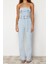 Standart Kol Geniş Paça Straplez Düz Desen Regular Kemerli Straplez Denim Tulum 1