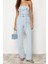 Standart Kol Geniş Paça Straplez Düz Desen Regular Kemerli Straplez Denim Tulum 2