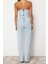 Standart Kol Geniş Paça Straplez Düz Desen Regular Kemerli Straplez Denim Tulum 5