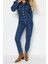 Kadın Moda Standart Kol Dar Paça Ceket Yaka Regular Dikiş Detaylı Denim Tulum 4