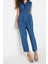 Kadın Moda Standart Kol Geniş Paça Gömlek Yaka Maxi Gömlek Yaka Kolsuz Gabardin Dokuma Tulum 3