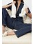 Kadın Moda Standart Kol Geniş Paça Gömlek Yaka Düz Desen Uzun Kuşaklı Denim Tulum 3