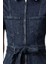 Kadın Moda Standart Kol Geniş Paça Gömlek Yaka Düz Desen Uzun Kuşaklı Denim Tulum 4