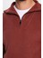 Relax Fit Rahat Kesim Desenli Pamuklu Yarım Fermuarlı kiremit Renk Dik Yaka Sweatshirt 3