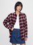 Kadın Bordo Ekose Desenli Flannel Big Gömlek 1