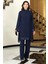 Umay Şifon Tunik Pantolon Takım Lacivert ELB68 1
