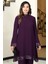 Umay Şifon Tunik Pantolon Takım Mürdüm ELB68 2