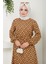 Baklava Desen Beli Bağcıklı Viskon Elbise Camel HM2475 3