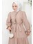 Önü Fırfırlı Kolu Bağlamalı Elbise Vizon HM2078 3
