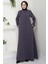 Hüma Taş Detaylı Ferace Füme HM2479 2