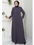 Hüma Taş Detaylı Ferace Füme HM2479 3