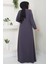 Hüma Taş Detaylı Ferace Füme HM2479 5