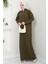 Fitilli Yarım Fermuarlı Triko Elbise Haki HM2520 4