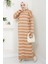 Fermuarlı Çizgili Triko Elbise Camel HM2528 1